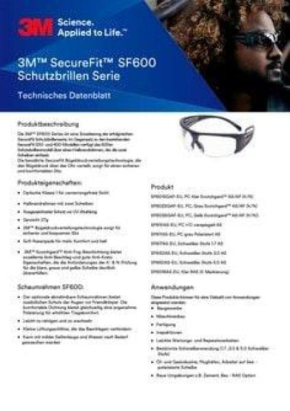 3M™ SecureFit™ 600 Schutzbrille, graue Bügel, robuste Antikratz-Beschichtung (K), transparente Scheibe, SF601RAS-EU, 20 pro Packung