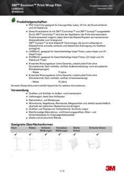 3M™ Envision™ Print Wrap Folie LX480mC Weiß, 1524 mm x 50 m