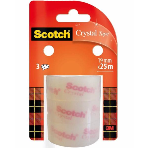 Scotch® Crystal Klebeband 6-1925R3, Nachfüllpackung, 19 mm x 25 m, 3 Rollen