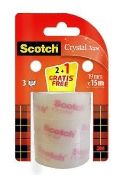 Scotch® Crystal Klebeband 6-1915R3/2, Aktionspackung, 19 mm x 15 m, 2 Rollen+ 1 GRATIS-Rolle