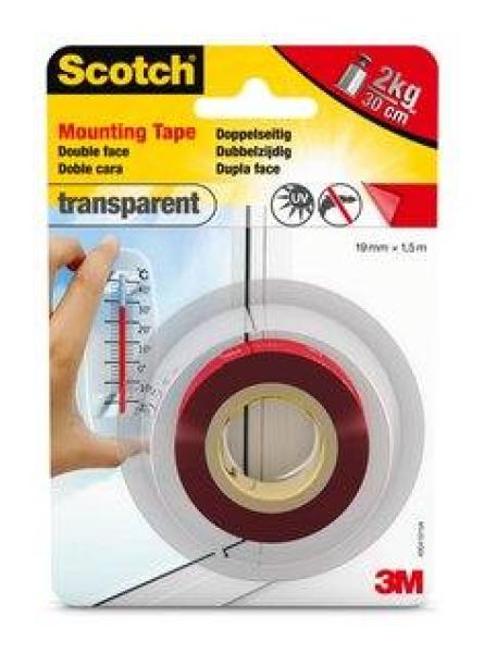 Scotch® Transparent Mounting Tape Transparent 19 mm x 1.5 m 1 Roll