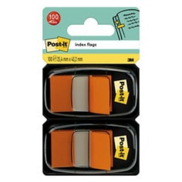 Post-it® Index Haftstreifen, Standard, Orange, 25.4 mm x 43.2 mm, 50 Haftstreifen/Spender, 2 Spender/Packung