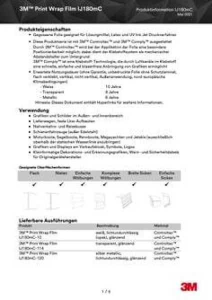 3M™ Print Wrap Folie IJ180mC-10, Weiß, 1220 mm x 100m