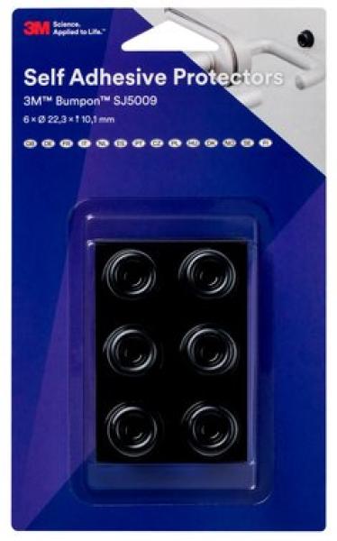 3M™ Bumpon™ SJ5009BL Elastikpuffer Mini-Pack, Schwarz, 6 Stück, 22,3 x 10,1 mm, Klebstoff Natur-Kautschuk R-30
