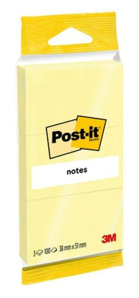 Post-it® Notes 6810GB, 38 x 51 mm, gelb, 3 Blöcke à 100 Blatt, 100% PEFC SGSCH-PEFC-COC-110078