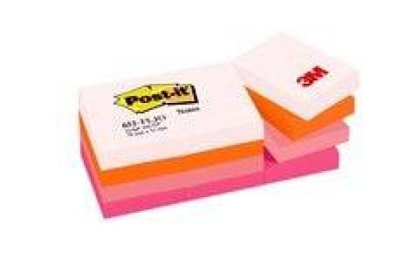 Post-it® Notes 653FLJO, 51 x 38 mm, neonorange, neonrosa, pastellrosa, ultrapink, 12 Blöcke à 100 Blatt