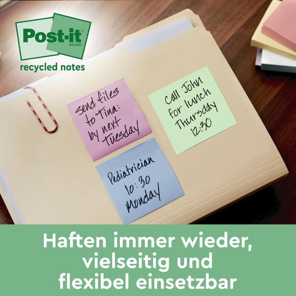 Post-it® Recycling Notes 6514-1RP, verschiedene Farben, 76 x 76 mm, 12 Blöcke à 100 Blatt, 100% PEFC Recycled SGSCH-PEFC-COC-110078
