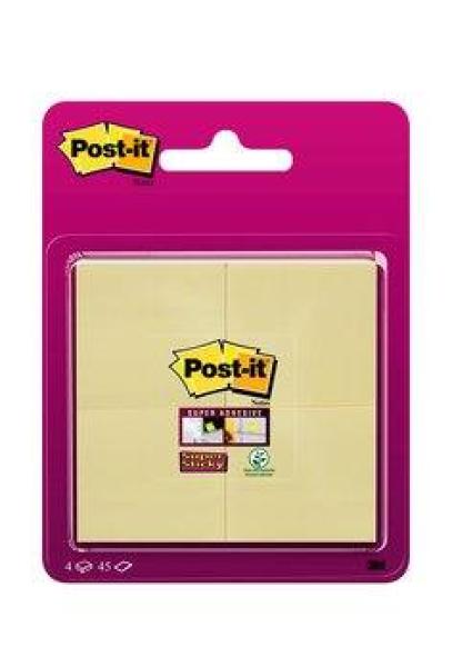 Post-it® Super Sticky Notes 6910CY, 4 Blöcke à 45 Blatt, gelb, 48 x 48 mm, hakenfähig, 100% PEFC SGSCH-PEFC-COC-110078