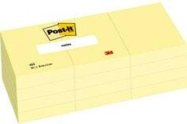 Post-it® Notes 653, Canary Yellow, 38 mm x 51 mm, 100 Blatt/Block, 12 Blöcke/Packung