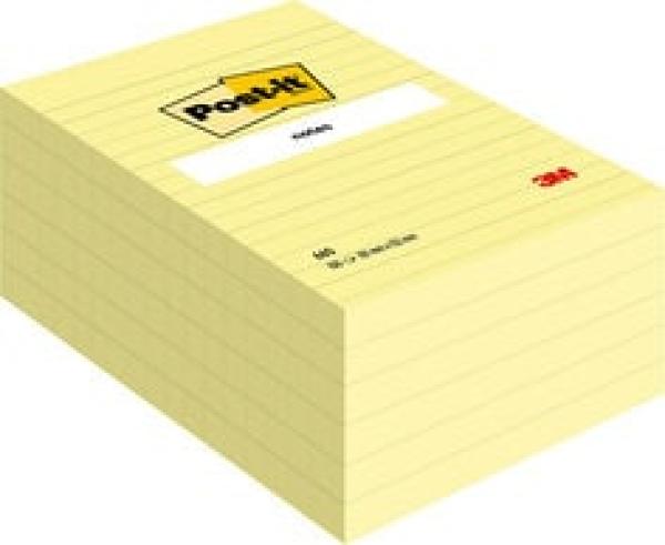 Post-it® Notes im Großformat, Gelb, Liniert, 101 mm x 152 mm, 100 Blatt/Block, 6 Blöcke/Packung, 100% PEFC SGSCH-PEFC-COC-110078