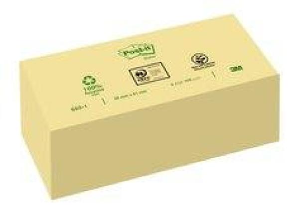 Post-it® Recycling Notes 6551GE, Gelb, 38 x 51 mm, 12 Blöcke à 100 Blatt