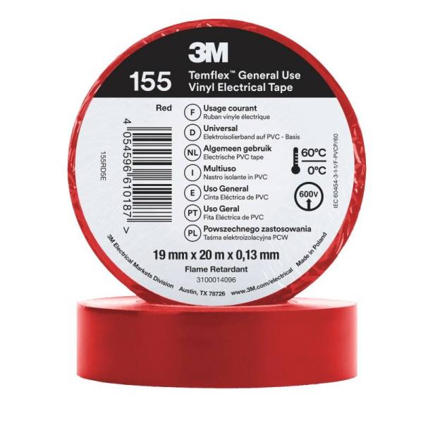 3M™ Temflex™ Vinyl-Isolierband 155, Rot, 19 mm x 20 m
