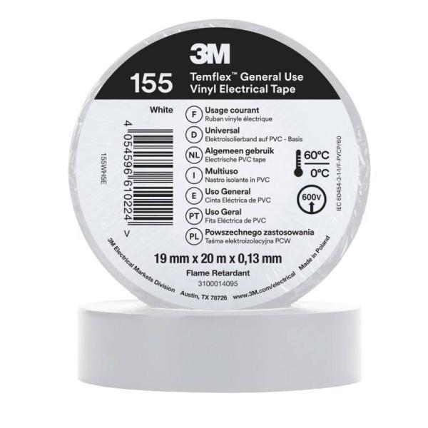 3M™ Temflex™ Vinyl-Isolierband 155, Weiß, 19 mm x 20 m