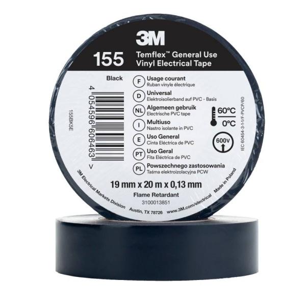 3M™ Temflex™ Vinyl-Isolierband 155, Schwarz, 19 mm x 20 m