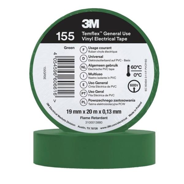 3M™ Temflex™ Vinyl-Isolierband 155, Grün, 19 mm x 20 m