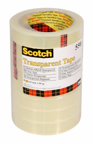 Scotch® Transparentes Klebeband 550, 19 mm x 66 m, 8 Rollen
