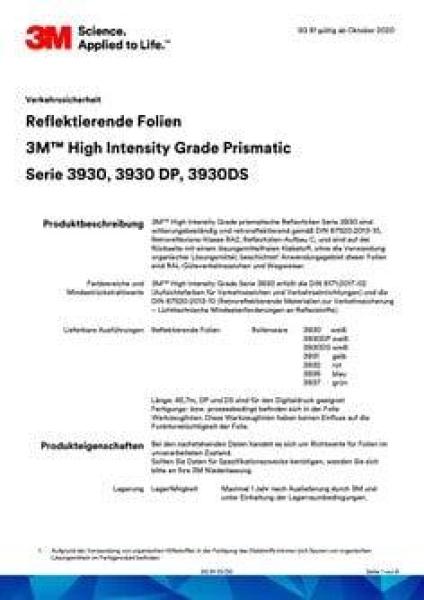 3M™ High Intensity Prismatic Reflexfolie SEM 3930, Weiß, 762 mm x 45,7 m