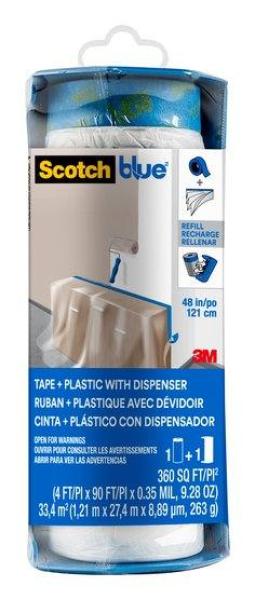 ScotchBlue™ Malerabdeckfolie mit Klebeband im Kunststoffspender, PTD2093EL-48-S, 1,21 m x 27,4 m (33,4 m2), 1 Rolle/Packung