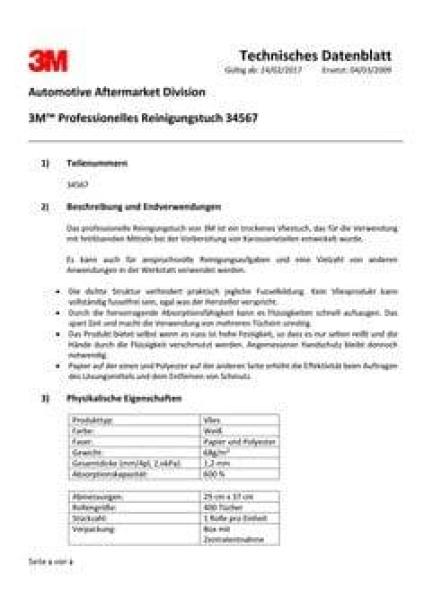 3M™ Einweg Reinigungstuch, Weiß, 290 mm x 370 mm, 34567