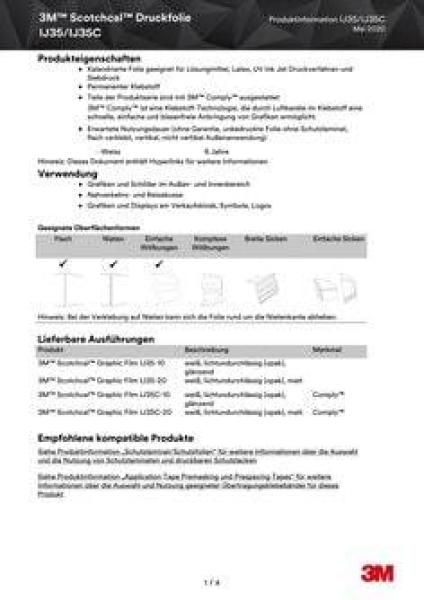 3M™ Scotchcal™ Digitaldruckfolie IJ35C-20, Weiß Matt, 1,37 m x 4,57 m