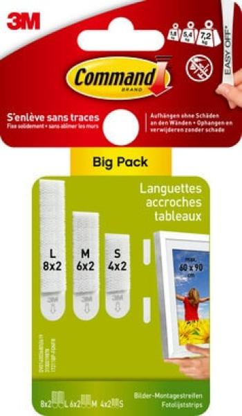 Command™ Bilder-Montage Strips 17211BP, Größe: L, M und S, Weiß, Vorteilspack, 4 × Größe L + 6 × Größe + 8 × Größe S