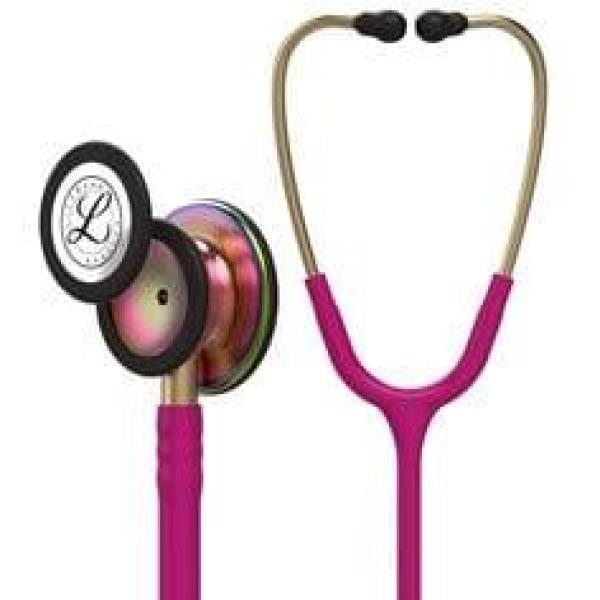 3M™ Littmann® Classic III™ Stethoskop zur Überwachung, 5806, regenbogenfarbenes Bruststück, himbeerroter Schlauch, 69 cm