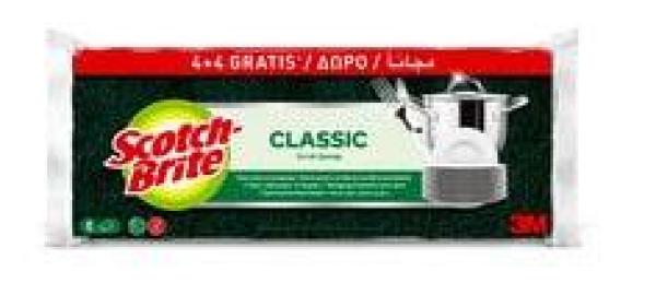 Scotch-Brite® Classic Reinigungsschwamm, 4 Stück pro Packung + 4 Stück gratis