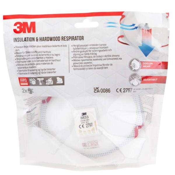 3M™ Maske für Dämmstoffe und Hartholz 8833C2, mit Ventil, 2 pro Packung
