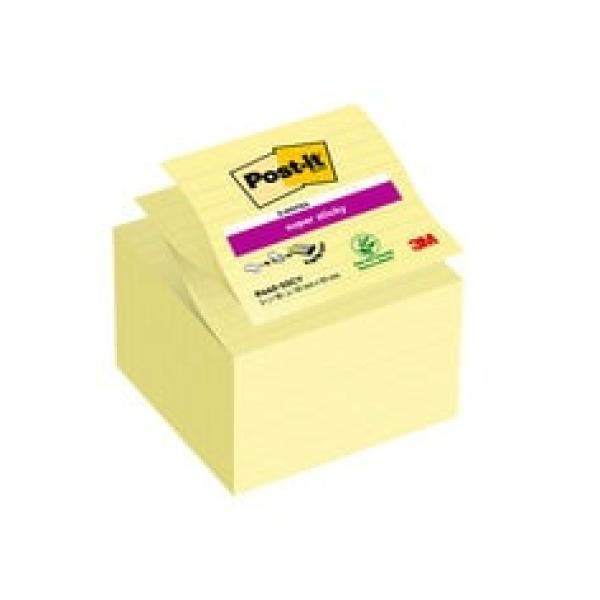 Post-it® Super Sticky Z-Notes Im Großformat, Gelb, Liniert, 101 mm x 101 mm, 90 Blatt/Block, 5 Blöcke/Packung, 100% PEFC SGSCH-PEFC-COC-110078