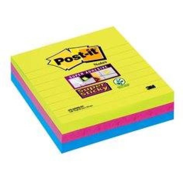 Post-it® Super Sticky Notes 6753SSMX, 101 x 101 mm, neongrün, ultrablau, ultrapink, 3 Blöcke à 70 Blatt