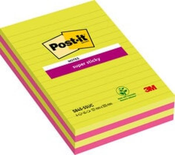 Post-it® Super Sticky Notes im Großformat, Verschiedene Farben, Liniert, 127 mm x 203 mm, 45 Blatt/Block, 4 Blöcke/Packung, 100% PEFC SGSCH-PEFC-COC-110078