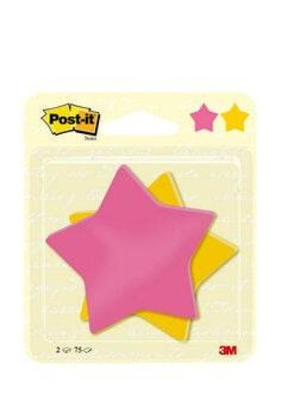 Post-it® Notes In Stanzform, Stern, Rosa und Gelb, 70.5 mm x 70.5 mm, 75 Blatt/Block, 2 Blöcke/Packung, 100% PEFC SGSCH-PEFC-COC-110078