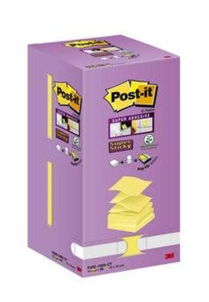 Post-it® Super Sticky Z-Notes, Gelb, 76 mm x 76 mm, 90 Blatt/Block, 16 Blöcke/Packung