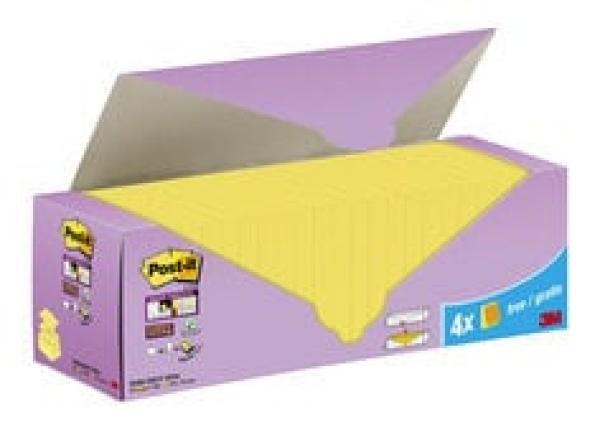 Post-it® Super Sticky Z-Notes, Gelb, 76 mm x 76 mm, Promotion, 90 Blatt/Block, 20 Blöcke + 4 Gratis/Packung, Kartonverpackung, 100% PEFC SGSCH-PEFC-COC-110078