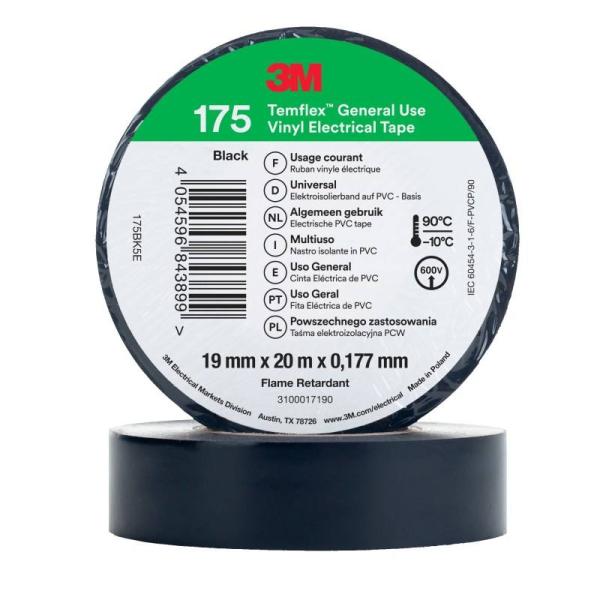 3M™ Temflex™ Vinyl-Isolierband 175, Schwarz, 19 mm x 20 m