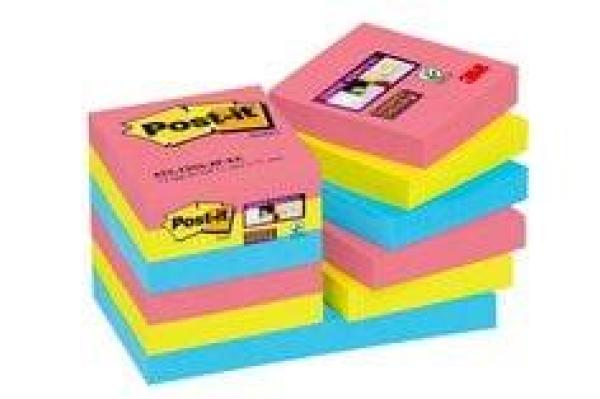 Post-it® Super Sticky Notes, Bora Bora Collection, 47.6 mm x 47.6 mm, 12 Blöcke