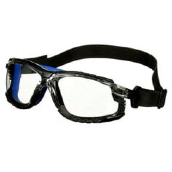 3M™ Solus™ 1000 Schutzbrille, blau/schwarze Bügel, Scotchgard™ Anti-Fog-/Antikratz-Beschichtung (K&N), transparente Scheibe, mit TPE-Rahmen und Neoprenkopfband, S1101NSGAF-TSKT-EU, 20 pro Packung