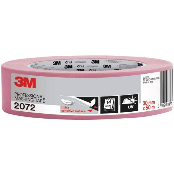 3M™ Malerabdeckband 2072 für besonders empfindliche Oberflächen, pink, 30 mm x 50 m, 1 Rolle/Packung