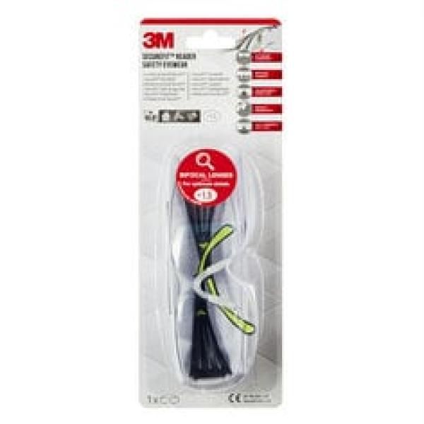 3M™ SecureFit™ Schutzbrille mit Lesebrille SF415, +1,5 Dioptrien, Antikratz-Beschichtung, klare Scheibe, 1 Stück/Karton, 6 Kartons/VE