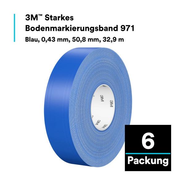 3M™ Langlebiges Bodenmarkierungsband 971, Blau, 50.8 mm x 32.9 m, 0.43 mm, Einzeln verpackt zur bequemen Entnahme