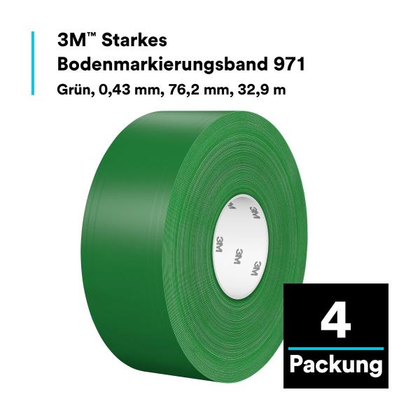 3M™ Langlebiges Bodenmarkierungsband 971, Grün, 75 mm x 33 m, 0.24 mm
