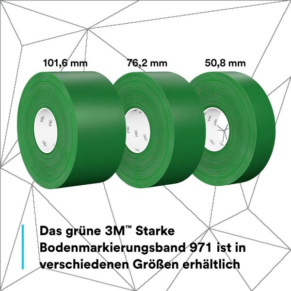 3M™ Langlebiges Bodenmarkierungsband 971, Grün, 75 mm x 33 m, 0.24 mm