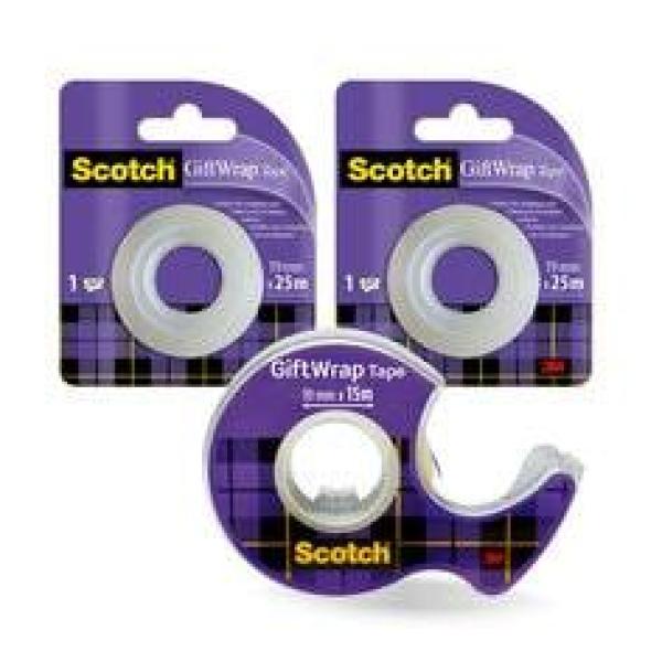 Scotch® GiftWrap Satinklebeband CAT 15 R2, 19 mm × 15 m, 1 Rolle auf Handabroller + 2 Nachfüllrollen, 19 mm × 25 m