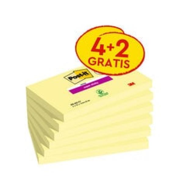 Post-it® Super Sticky Notes, Gelb, 76 mm x 127 mm, Promotion, 90 Blatt/Block, 4 Blöcke + 2 Gratis/Packung, 100% PEFC SGSCH-PEFC-COC-110078