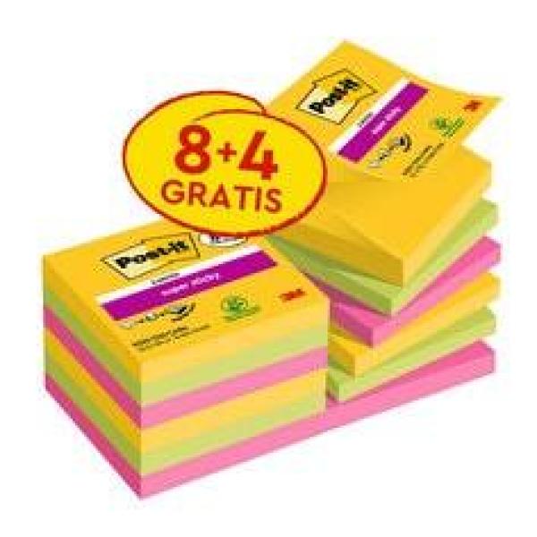 Post-it® Super Sticky Z-Notes Promotion, Carnival Collection, 76 mm x 76 mm, 12 Blöcke à 90 Blatt zum Vorteilspreis