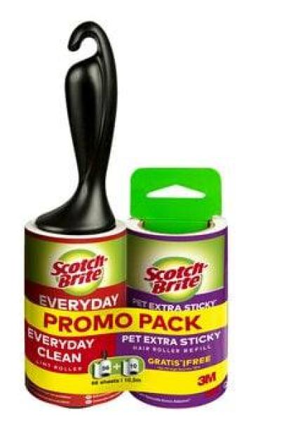 Scotch-Brite™ Everyday Clean Fusselroller-Aktionspackung (56 Blatt + 1 Ersatzrolle Pet Extra Sticky, 15 Blatt gratis)