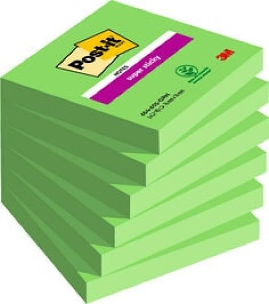 Post-it® Super Sticky Notes, Grün, 76 mm x 76 mm, 90 Blatt/Block, 6 Blöcke/Packung, 100% PEFC SGSCH-PEFC-COC-110078