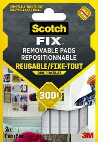 Scotch-Fix™ Ablösbare Klebepads 301008C36-P, 11 mm x 15 mm, 36 Pads/PK