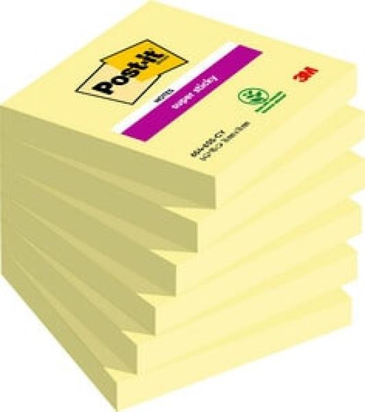 Post-it® Super Sticky Notes 654-6SS-CY, Gelb, 76 mm x 76 mm, 90 Blatt/Block, 6 Blöcke/Packung, 100% PEFC SGSCH-PEFC-COC-110078
