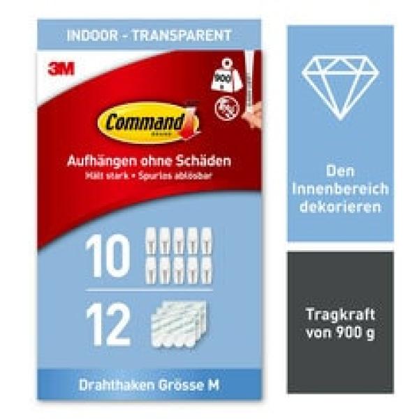 Mittelgroße Command™ transparente Drahthaken CL065-10, 10 Haken, 12 Strips/Packung